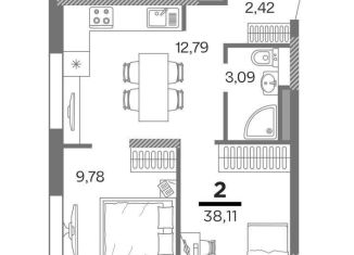 Продажа 2-комнатной квартиры, 38.1 м2, Рязань, ЖК Метропарк