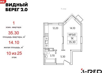 Продам однокомнатную квартиру, 35.3 м2, деревня Сапроново, ЖК Видный Берег 2