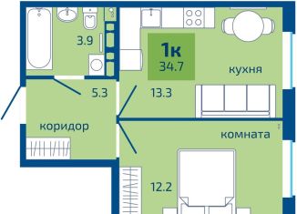 1-комнатная квартира на продажу, 34.7 м2, Пермь, Мотовилихинский район