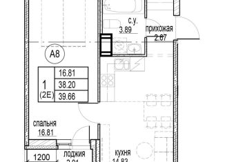Продам 1-комнатную квартиру, 39.7 м2, Кудрово, ЖК Айди Кудрово 3, проспект Строителей, 5