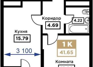 Продается однокомнатная квартира, 41.7 м2, Краснодар, Школьная улица, 1