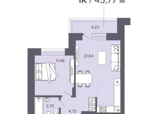 Продается 1-ком. квартира, 45.8 м2, Новосибирск, метро Гагаринская, Нарымская улица, 22