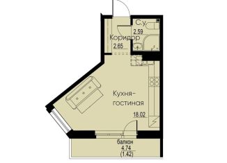 Продам квартиру студию, 24.7 м2, Мурино, Екатерининская улица, 23