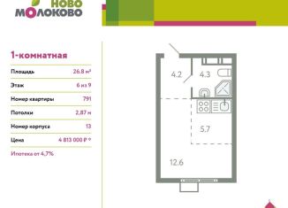 Квартира на продажу студия, 26.8 м2, село Молоково, жилой комплекс Ново-Молоково, 13