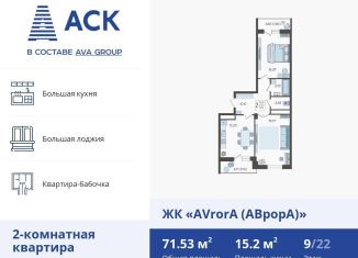 Продается 2-комнатная квартира, 71.5 м2, Краснодар, улица Дзержинского, 95, ЖК Аврора