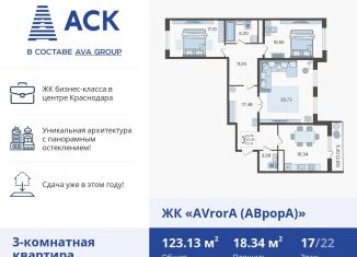 Трехкомнатная квартира на продажу, 123.1 м2, Краснодар, улица Дзержинского, 95, ЖК Аврора