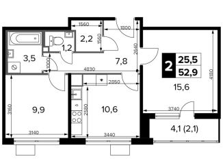 Продается двухкомнатная квартира, 52.9 м2, Москва, станция Водники