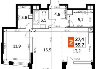 Продажа 2-комнатной квартиры, 59.7 м2, Москва, метро Нагатинская, Варшавское шоссе, 37Ак3