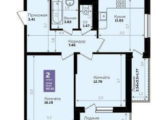 Продам 2-комнатную квартиру, 57.7 м2, Краснодар, Константиновская улица, 5лит8, микрорайон Плодородный-2