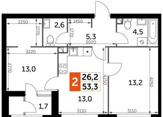 2-ком. квартира на продажу, 53.3 м2, Москва, метро Тушинская