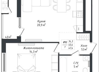 Продается 1-комнатная квартира, 41.5 м2, Калуга, Комфортная улица, 18, Ленинский округ