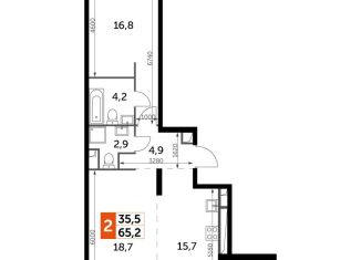 Продается 2-комнатная квартира, 65.2 м2, Москва, жилой комплекс Сидней Сити, к2, метро Шелепиха