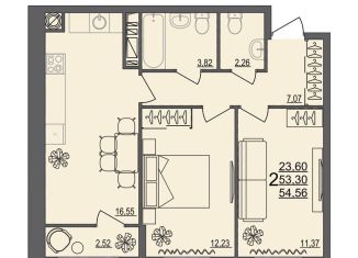 Продам 2-комнатную квартиру, 54.6 м2, Волгоград, Краснооктябрьский район, Тарифная улица, 13