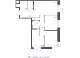 3-комнатная квартира на продажу, 69 м2, поселение Мосрентген, многофункциональный комплекс Тропарево Парк, к2.1