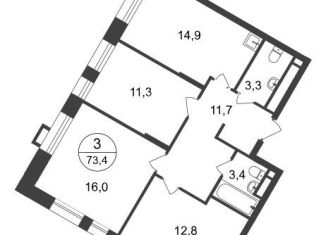 Продам трехкомнатную квартиру, 73.4 м2, Московский, 7-я фаза, к2