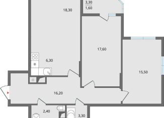 Продажа трехкомнатной квартиры, 84.1 м2, Липецк, ЖК Атмосфера