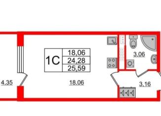 Продается квартира студия, 24.3 м2, Санкт-Петербург, проспект Будённого, 15, метро Проспект Ветеранов