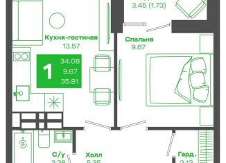 Продам 1-комнатную квартиру, 35.8 м2, Владивосток, улица Зелёный Бульвар, 21, ЖК Зелёный Бульвар