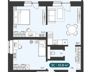 Продается квартира студия, 61.8 м2, Новосибирская область, Приморская улица, 15с1