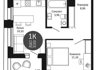 Продажа 1-комнатной квартиры, 40.3 м2, Новосибирск, ЖК 1-й на Рябиновой