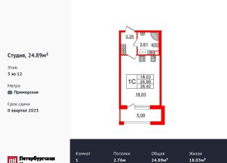 Продажа квартиры студии, 24.9 м2, Санкт-Петербург, Уральская улица