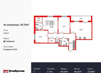 Продам 3-комнатную квартиру, 88.2 м2, Санкт-Петербург, Пулковское шоссе, 95к3, муниципальный округ Пулковский Меридиан