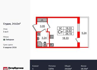 Продается квартира студия, 24.6 м2, Санкт-Петербург, Московский район