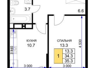 Продается 1-ком. квартира, 36 м2, Краснодар, ЖК Ракурс, улица имени Героя Ростовского, 8к5