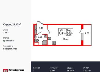 Продам квартиру студию, 24.4 м2, Санкт-Петербург, муниципальный округ Пулковский Меридиан