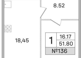 Продается 1-ком. квартира, 51.8 м2, Московская область, улица Калинина, 11