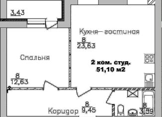 Продам 2-ком. квартиру, 51.1 м2, Новосибирская область, улица Романтиков, 16