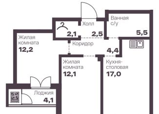 2-комнатная квартира на продажу, 55.8 м2, Челябинск, Тракторозаводский район, проспект Ленина, 19В