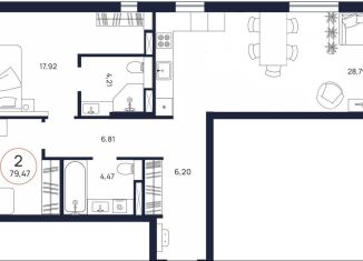 2-комнатная квартира на продажу, 79.5 м2, Тюмень