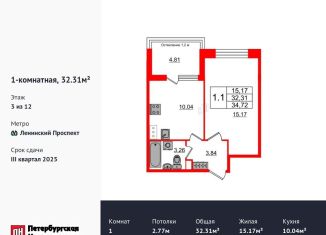 1-комнатная квартира на продажу, 32.3 м2, Санкт-Петербург, метро Проспект Ветеранов, 1-й Предпортовый проезд, 1