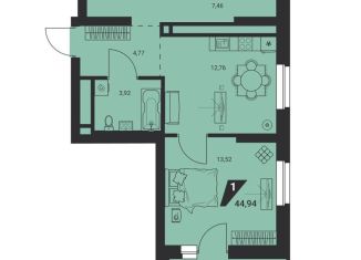 Продается 1-комнатная квартира, 44.9 м2, Екатеринбург, метро Ботаническая, улица Молодогвардейцев, 1