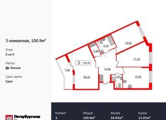 Продажа 3-ком. квартиры, 100.9 м2, Санкт-Петербург, метро Петроградская, улица Александра Матросова, 3