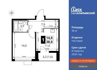 1-ком. квартира на продажу, 38 м2, Наро-Фоминский городской округ, Киевское шоссе, с1