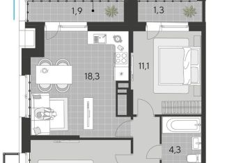 Продаю 2-комнатную квартиру, 58.1 м2, Омск