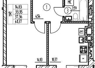 1-комнатная квартира на продажу, 37.4 м2, Калининград, Ленинградский район, Старокаменная улица, 3Б