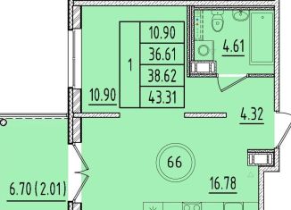 Однокомнатная квартира на продажу, 36.6 м2, посёлок Шушары
