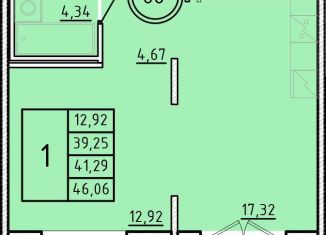 Продается однокомнатная квартира, 39.3 м2, посёлок Шушары