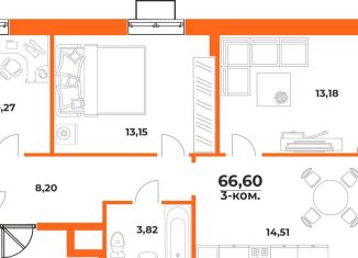 Продам трехкомнатную квартиру, 66.6 м2, Хабаровский край