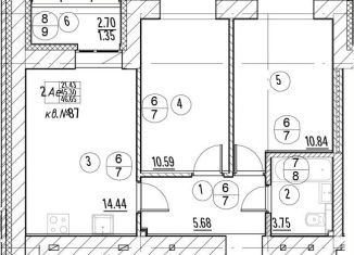 Продаю двухкомнатную квартиру, 46.7 м2, Татарстан