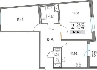 Продажа 2-ком. квартиры, 65.2 м2, Санкт-Петербург, ЖК Приморский Квартал, Коломяжский проспект, 13к3