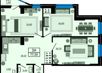 Продам 3-ком. квартиру, 76.9 м2, Ростов-на-Дону, ЖК Акватория, проспект Космонавтов, 1В