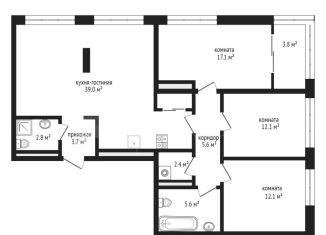 Трехкомнатная квартира на продажу, 105.7 м2, Тюмень, Воронинская улица, 45