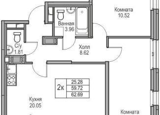 Продается двухкомнатная квартира, 59.7 м2, Санкт-Петербург, Ивинская улица, 1к3