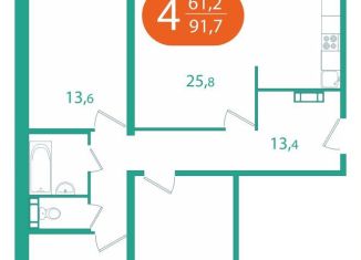 Продается 4-комнатная квартира, 91.7 м2, поселок Зональная Станция