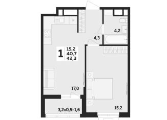 Продаю 1-комнатную квартиру, 42.3 м2, Адыгея