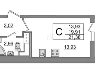 Квартира на продажу студия, 21.4 м2, Санкт-Петербург, Московский район, Кубинская улица, 82к3с1